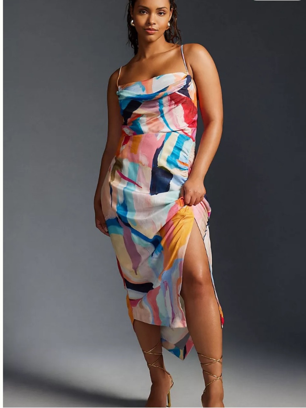Anthropologie Cowl Neck Ruched Slip Dress